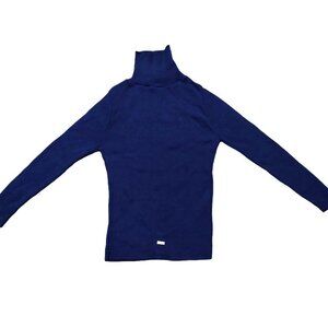 Vintage 1940s-1950s Navy Long Sleeve Ribbed Knit Turtleneck Sweater XS